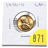 1956-D Lincoln cent, Unc.