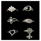 Lot, sterling silver rings, 6 pcs.