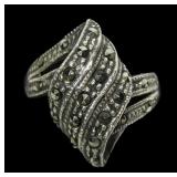 Sterling silver marcasite wrap style ring,