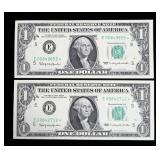 x2- $1 Federal Reserve star notes, series of 1963,