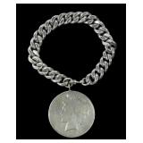 1923 Peace dollar on heavy curb watch chain