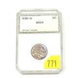 1938-D Buffalo nickel, PCI slab certified MS64