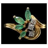 10K Rose gold marquise cut natural emerald ring in