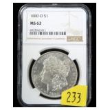 1880-O Morgan dollar NGC slab certified MS-62