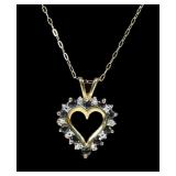 10K Yellow gold sapphire and diamond heart shaped