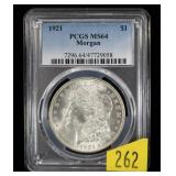 1921 Morgan dollar PCGS slab certified MS-64