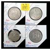 x4- German 2 and 5 mark coins, -x4 coins, Sold by