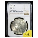 1923 Peace dollar NGC slab certified MS-63