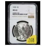 1925 Peace dollar NGC slab certified MS-63