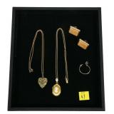 Lot, gold filled jewelry, including locket with