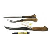 3 Piece Stag Handle Carving Set with sterling