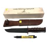 USMC Camillus fighting knife with leather sheath