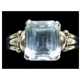 10K White gold vintage emerald cut aquamarine ring