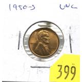 1950-S Lincoln cent, Unc.