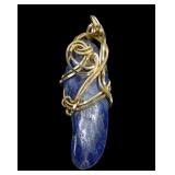 8K Yellow gold wire wrapped lapis lazuli pendant