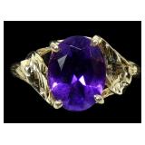 14K Yellow gold oval cut amethyst ring,