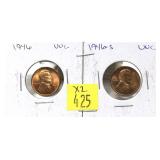 x2- Lincoln cents: 1946, 1946-S, Unc. -x2 cents-