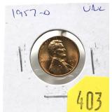 1957-D Lincoln cent, Unc.