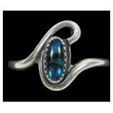 Sterling silver lue paua bypass design ring,