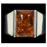 Sterling silver amber ring, size 7.5