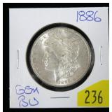 1886 Morgan dollar, gem B.U.