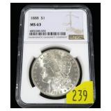 1888 Morgan dollar, NGC slab certified MS-63