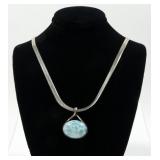 Sterling silver larimar pendant with 18" sterling