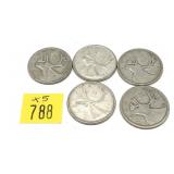 x5- Canadian silver quarters -x5 quarters-