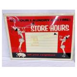 SST 1960 EMB. LAUNDRY STORE HOURS SIGN 36X35