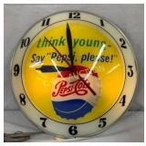 15IN PEPSI DOUBLE BUBBLE CLOCK "THINK YOUNG"W/CAP