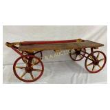 EARLY WOODEN SPRING LOADED WAGON 39X15X17