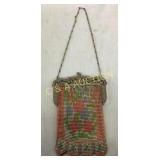 WHITING & DAVIS VINTAGE MESH PURSE W/ FLOWERS