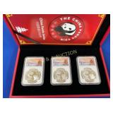 (3) 1 OZ COINS 30 OZS SILVER PANDA BULLION 2021