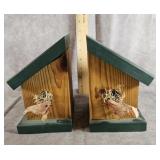 WOOD BIRDHOUSE BOOKENDS