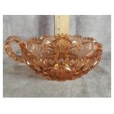 CUT GLASS PINK DEPRESSION BOWL WITH HANDLE 5.5"