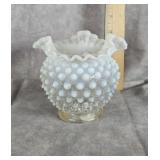 WHITE OPALEESCENT HOBNAIL ROSE BOWL