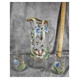 VTG, NORTHWOOD HANDBLOWN WATER PITCHER & 2 CUPS