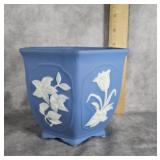 5" BLUE & WHITE FLORAL BISQUE VASE / FLOWER POT