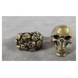 TWO SKULL RINGS- SIZE 10- GOLD COLOR