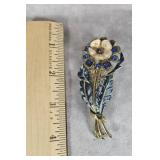 ART DEO POT METAL BLUE ENAMEL SAPPHIRE BROOCH