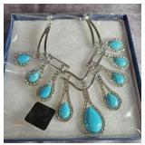 BLUE HOWLITE WHITE AUSTRIAN SILVERTONE NECKLACE