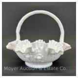 Fenton Milkglass Basket with Fluted Edge, Excellent Condition