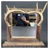 Rustic Wall Mirror with Antlers, 16" x 16"