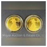 (2) 2023 Cook Islands $5 American Eagle Gold Coins (200 mg/.9999 Fine Gold), 1.25" Round