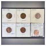 3 Wheat Pennies and 3 Lincoln Cents, Includes (2) 1909 V.D.B Wheat Pennies (See Photos)