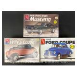 3 AMT Car Plastic Model Kits, 1 Sealed in Plastic, 1/25 Scale