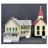 2 Rail King Buildings in Original Plastic, Country Church and Farm House