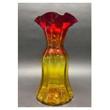 Amberina Glass Vase, Fluted Top, Pontil Mark, Vintage, 15.5"H