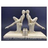 Pair of Art Deco Nude Woman Bookends, Cast Metal, Marked APT-NY