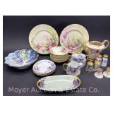 Group of Hand-painted China, Purple and Pink Floral Designs, 26 Pieces Total